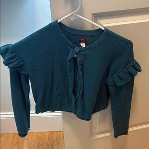 Teal Ruffle Sleeve Cardigan